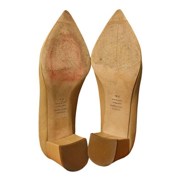 STUART WEITZMAN Stuart 85 Pointed Toe Block Heel Pumps Nude Leather - Size 8 1/2 - Picture 5 of 9